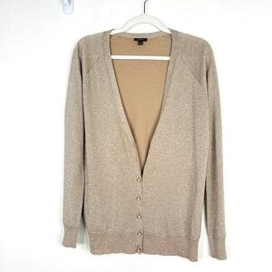 Talbots Womens Size M Button Up Cardigan Sweater Gold Metallic V Neck Party Work